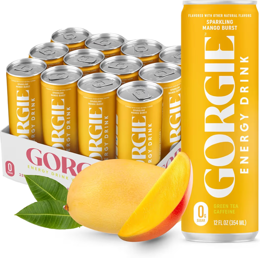 GORGIE Sugar Free Natural Energy Drinks, Sparkling Mango Tango (12 Pack) - Healthy Energy Drinks ... | Amazon (US)
