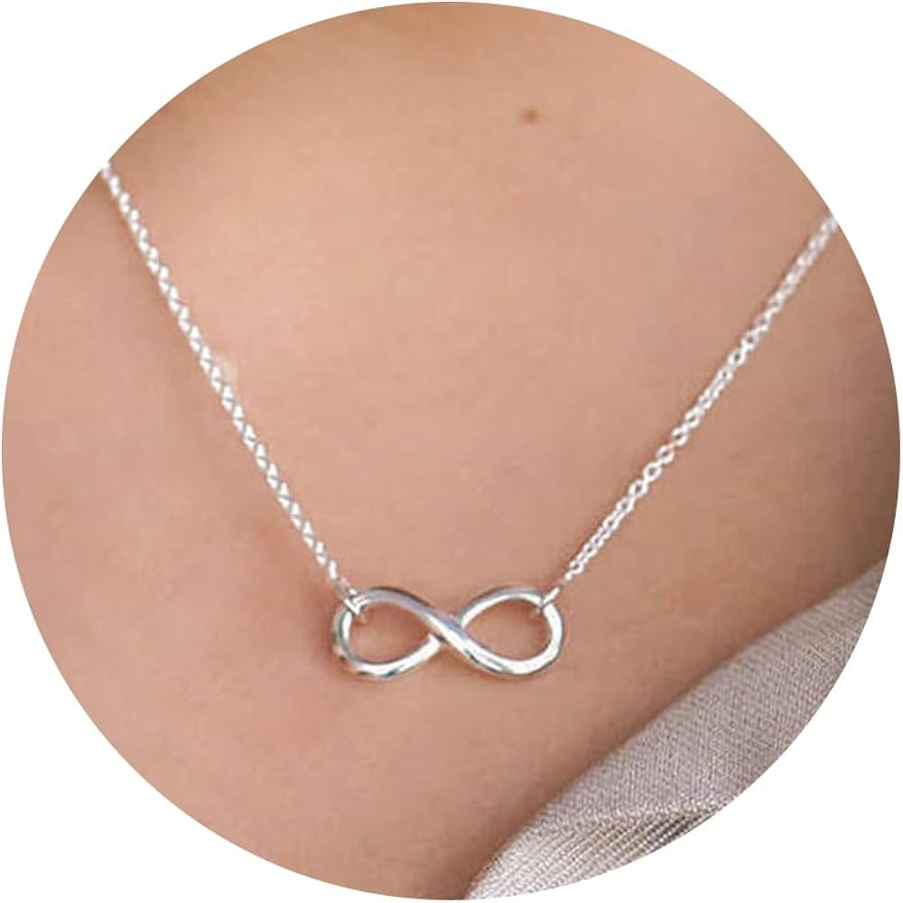 Silver Necklace for Women, 14K White Gold Plated Dainty Infinity Bead Star of David Starfish Sun ... | Amazon (US)