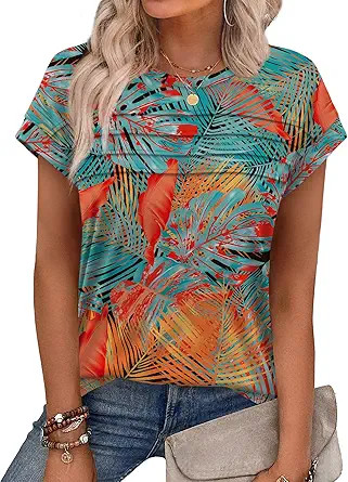 WEESO Womens Summer Tops Trendy 2026 Cap Sleeve T Shirts Crew Neck Pleated Front Beach Vacation C... | Amazon (US)