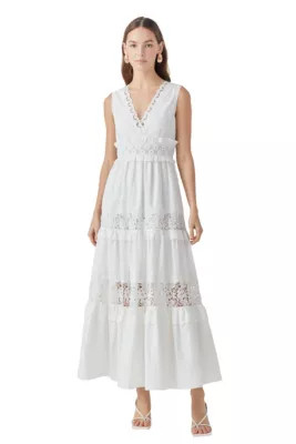 Endless Rose Women's Sleeveless Lace Mixed Long Dress, White, Large | Belk