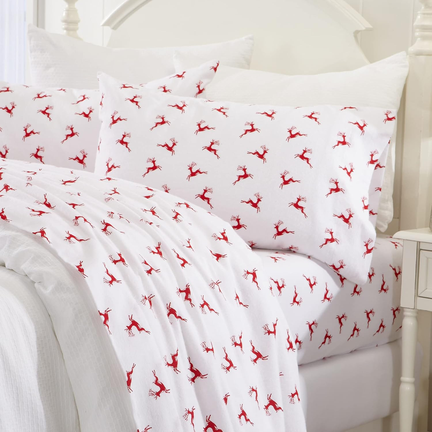 100% Turkish Cotton King Holiday Flannel Sheet Set | Deep Pocket, Soft Sheets | Warm, Double Brus... | Amazon (US)