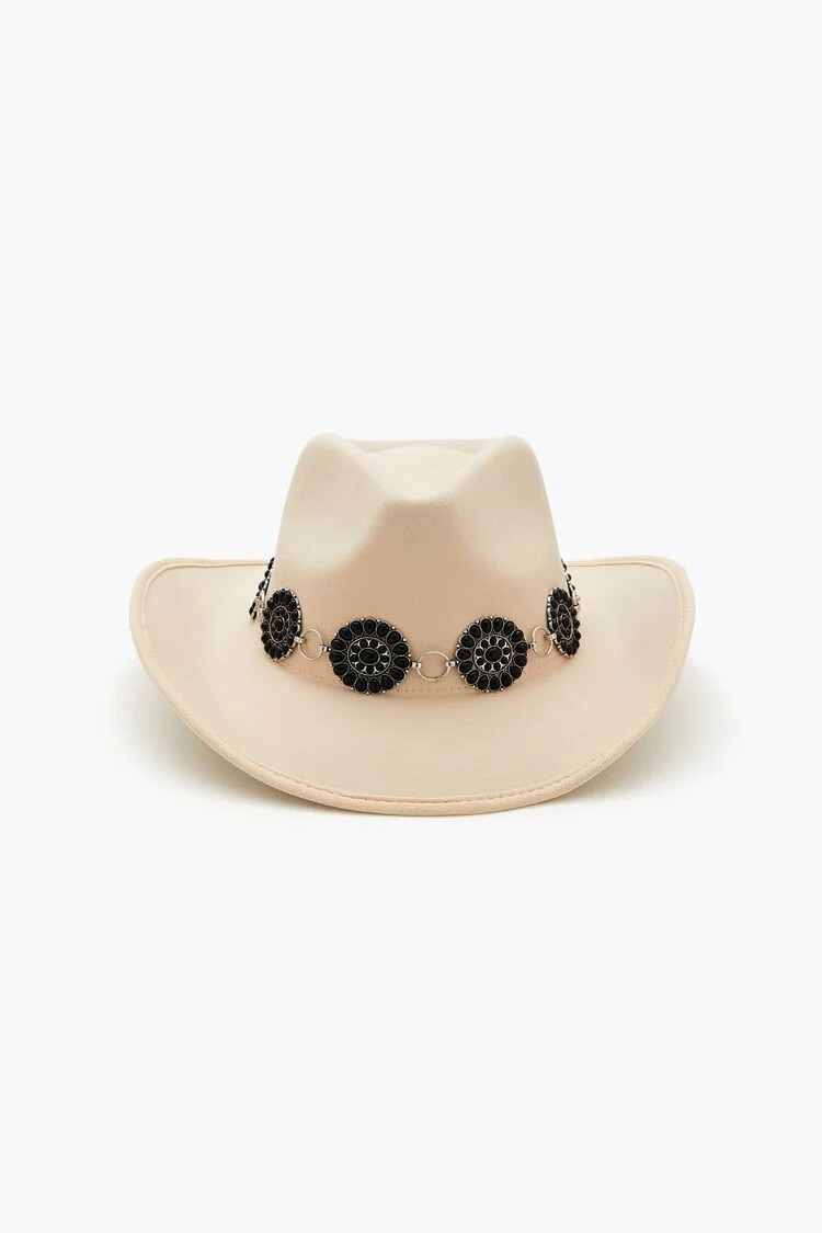 Faux Gem Chain-Trim Cowboy Hat in Cream, M/L | Forever 21