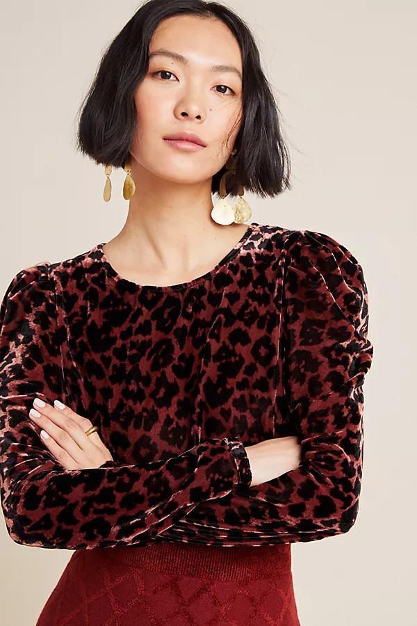Charley Velvet Leopard Blouse | Anthropologie (US)