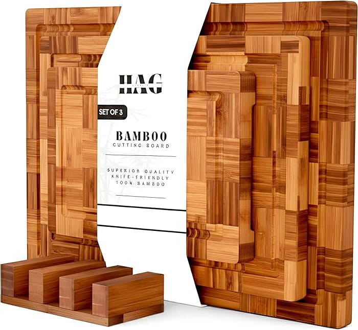 Bamboo Cutting Board Set of 3 in Large, XL and XXL Sizes, Heavy Duty Wooden Kitchen Boards, End G... | Amazon (US)