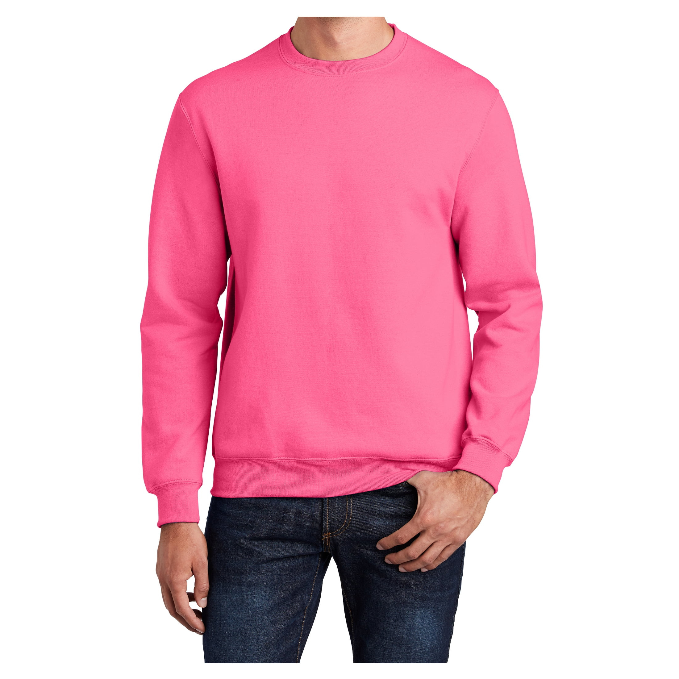 Mens Core Fleece Classic Crewneck Cotton/Poly fleece Sweatshirt Neon Pink M | Walmart (US)