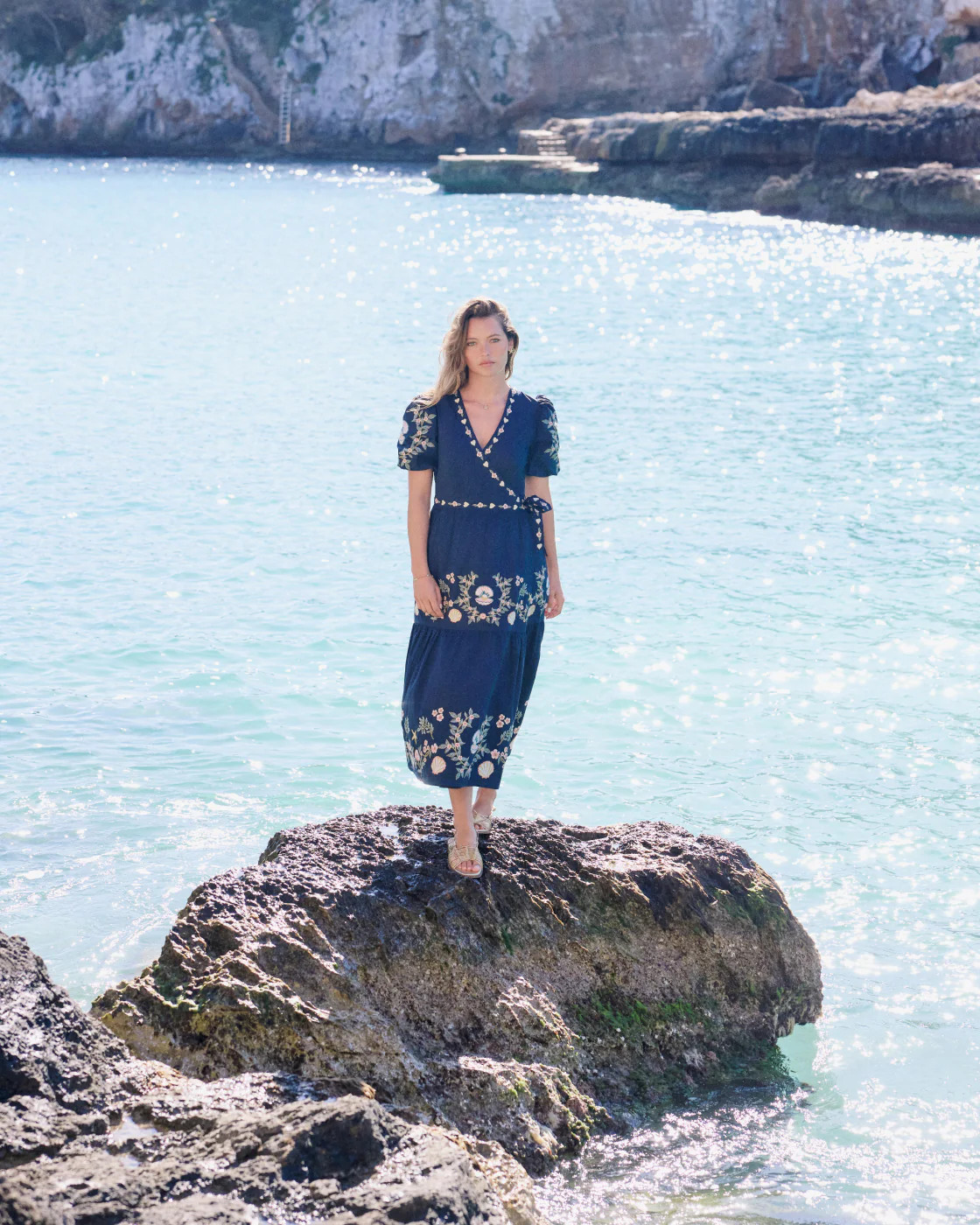 Navy Embroidered Tiered Jayden Midi Dress | Nobody's Child