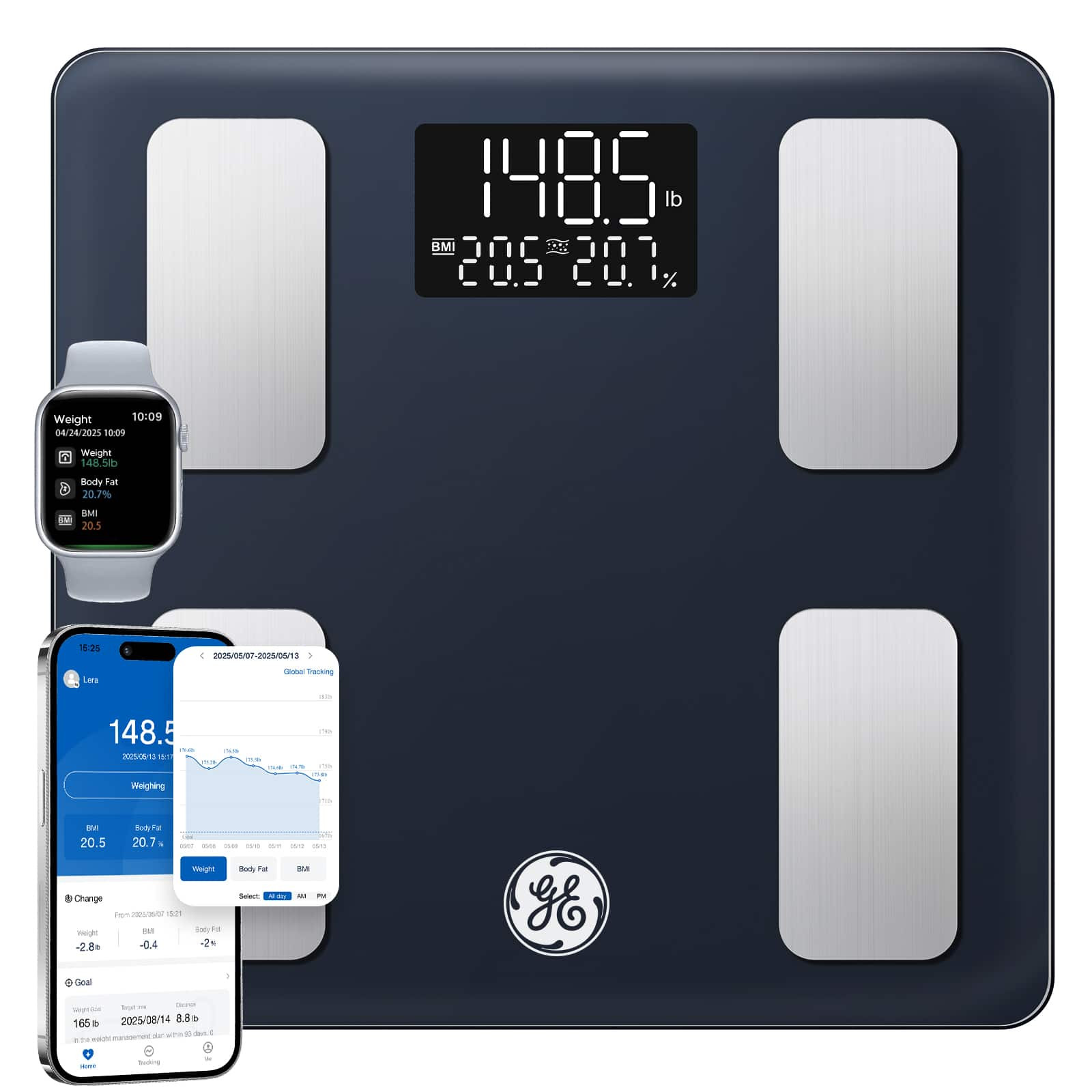 GE - Smart Body Fat Scale, Bluetooth App, BMI, 13 Body Metrics, LED Display, 400 lb Capacity - Black | Best Buy U.S.