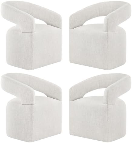 Upholstered Dining Chairs with Casters Modern Barrel Side Armchair with Rollers for Diningroom Be... | Amazon (US)