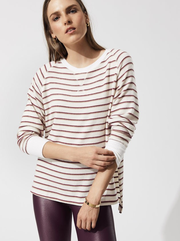 Brushed Jamie Raglan Long Sleeve Tees in Ivory/red Stripe | Carbon38