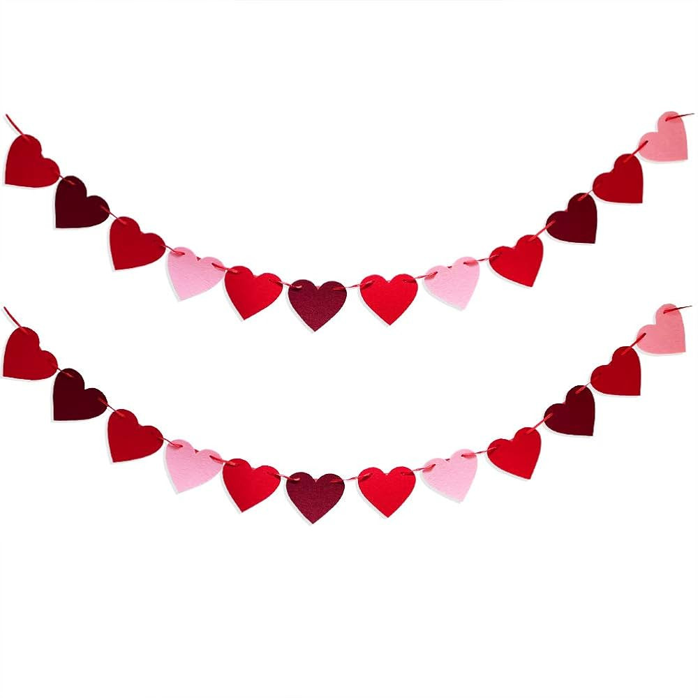 48Pcs Heart Garland Banner for Valentines Day Decorations Red Pink Heart Felt Banners Garland for... | Amazon (US)