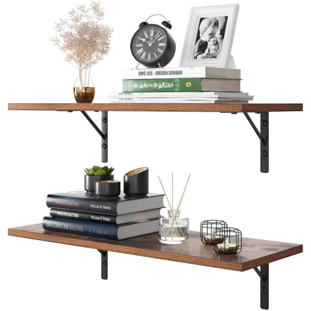 Homfa Floating Wall Shelves, Set of 2 Display Storage Ledge, Rustic Brown - Walmart.com | Walmart (US)