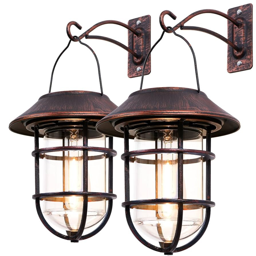Solar Lantern Outdoor Hanging Solar Lights, Waterproof Metal Outdoor Lights with Clear Glass, LED... | Amazon (US)