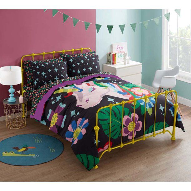 Smarts & Crafts Kids Floral Unicorn Microfiber Comforter Set, Twin/Twin XL Multicolor, 2-Pieces | Walmart (US)
