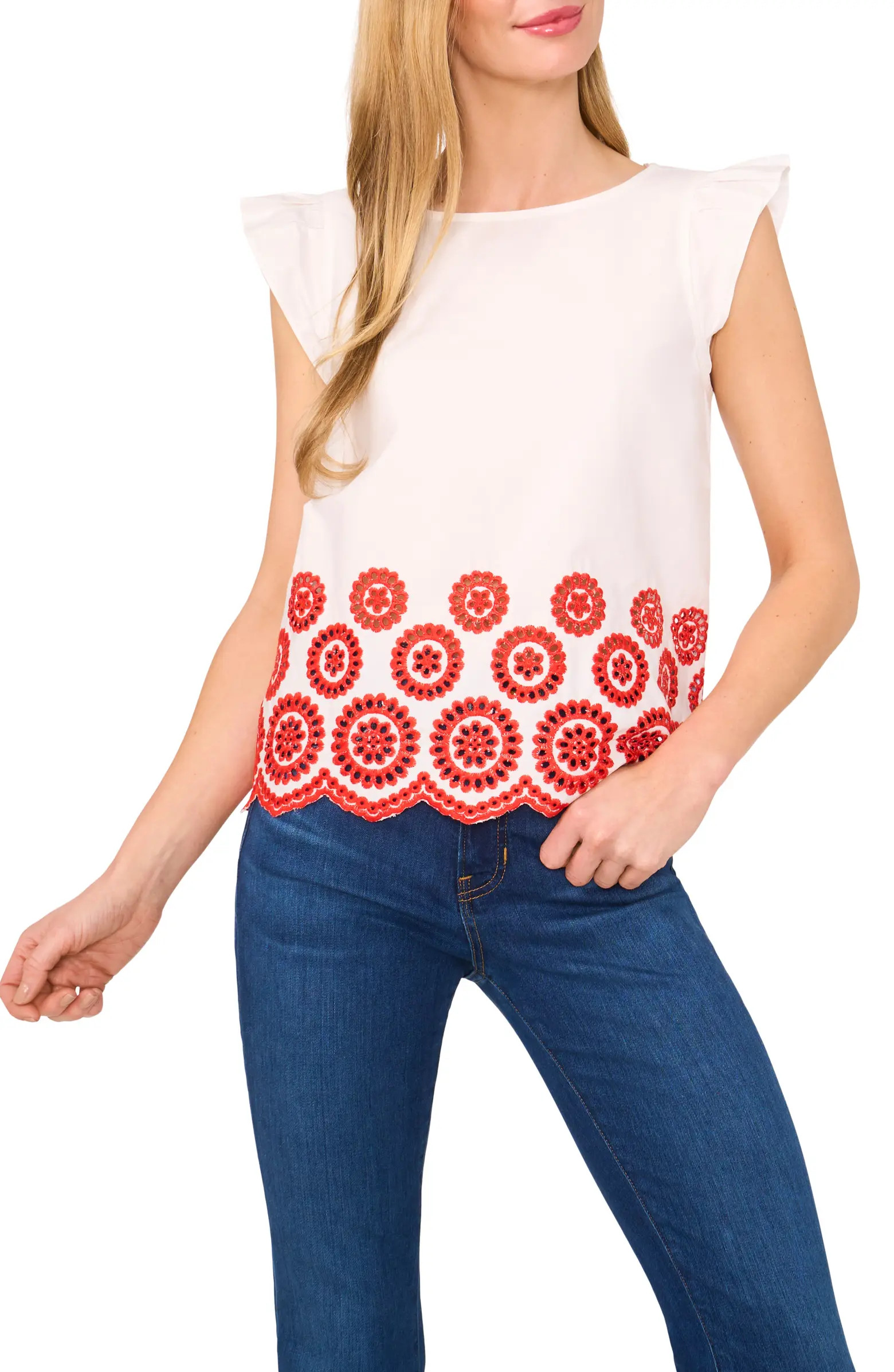 Embroidered Eyelet Ruffle Shoulder Cotton Top | Nordstrom