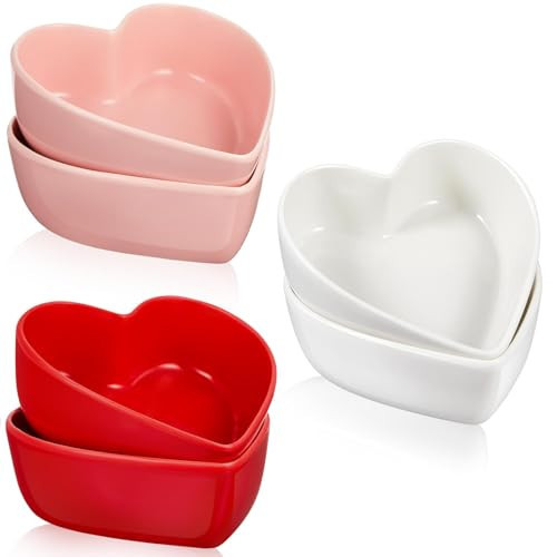 Skylety 6 Pcs Valentine's Day Heart Bowls 4.5inch Cute Heart Ceramic Candy Dish Dessert Bowl 3 Colors in Pink Red White Salad Soup Snack Sauce Dish Kitchenware for Kitchen Cooking Valentine Gifts | Amazon (US)