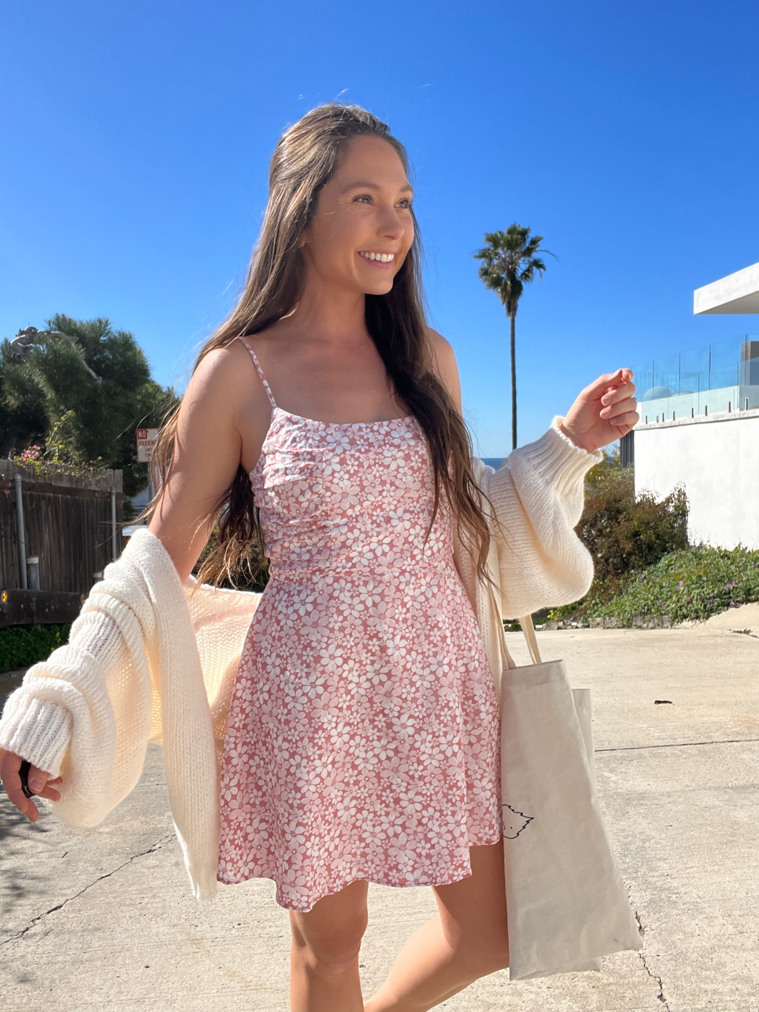 Pink floral spring dress from Fortunate One and white Amazon cardigan sweater.

#LTKfit #LTKSeasonal #LTKunder100