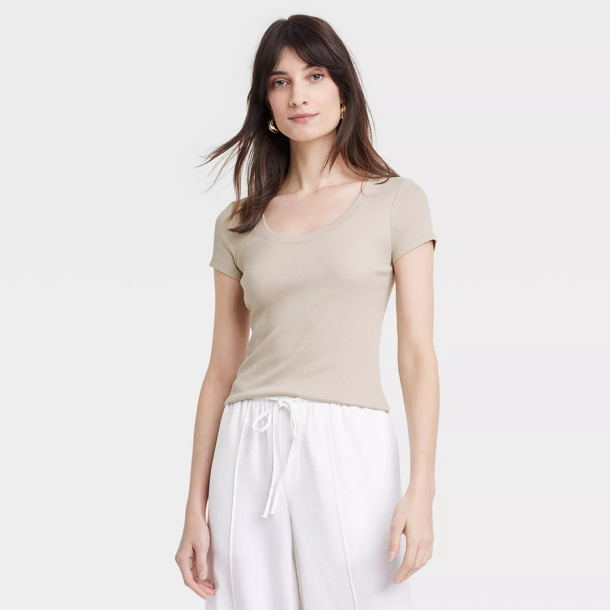 Women's Slim Fit Short Sleeve Ribbed Scoop Neck T-Shirt - A New Day™ | Target
