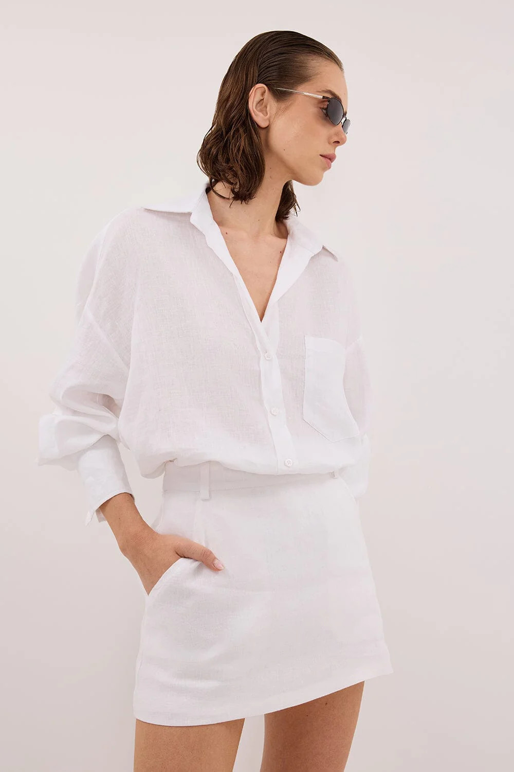 ELLIS WHITE LONG SLEEVE LINEN SHIRT | DISSH