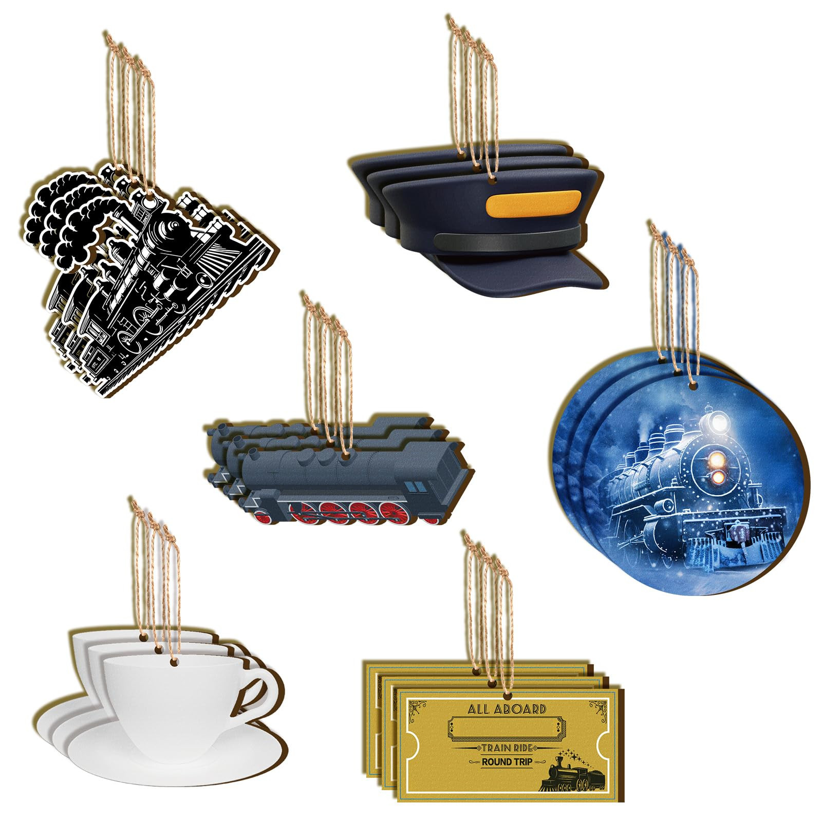 24 Pcs North Express Train Decorations Wooden Christmas Tree Hanging Ornament Christmas Train Birthday Party Decorations Believe North Pole Ticket Holiday Party | Amazon (US)