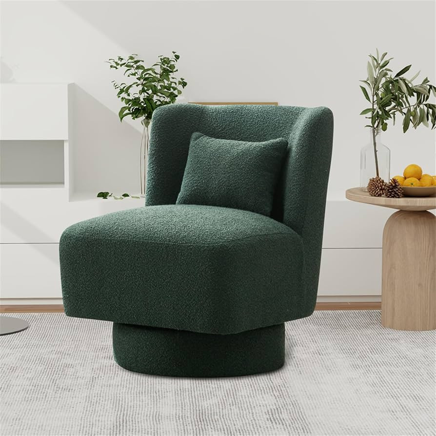 LLS Swivel Accent Sofa Chair with Lumbar Pillow, 360° Metal Base Boucle Fabric Upholstered Moder... | Amazon (US)