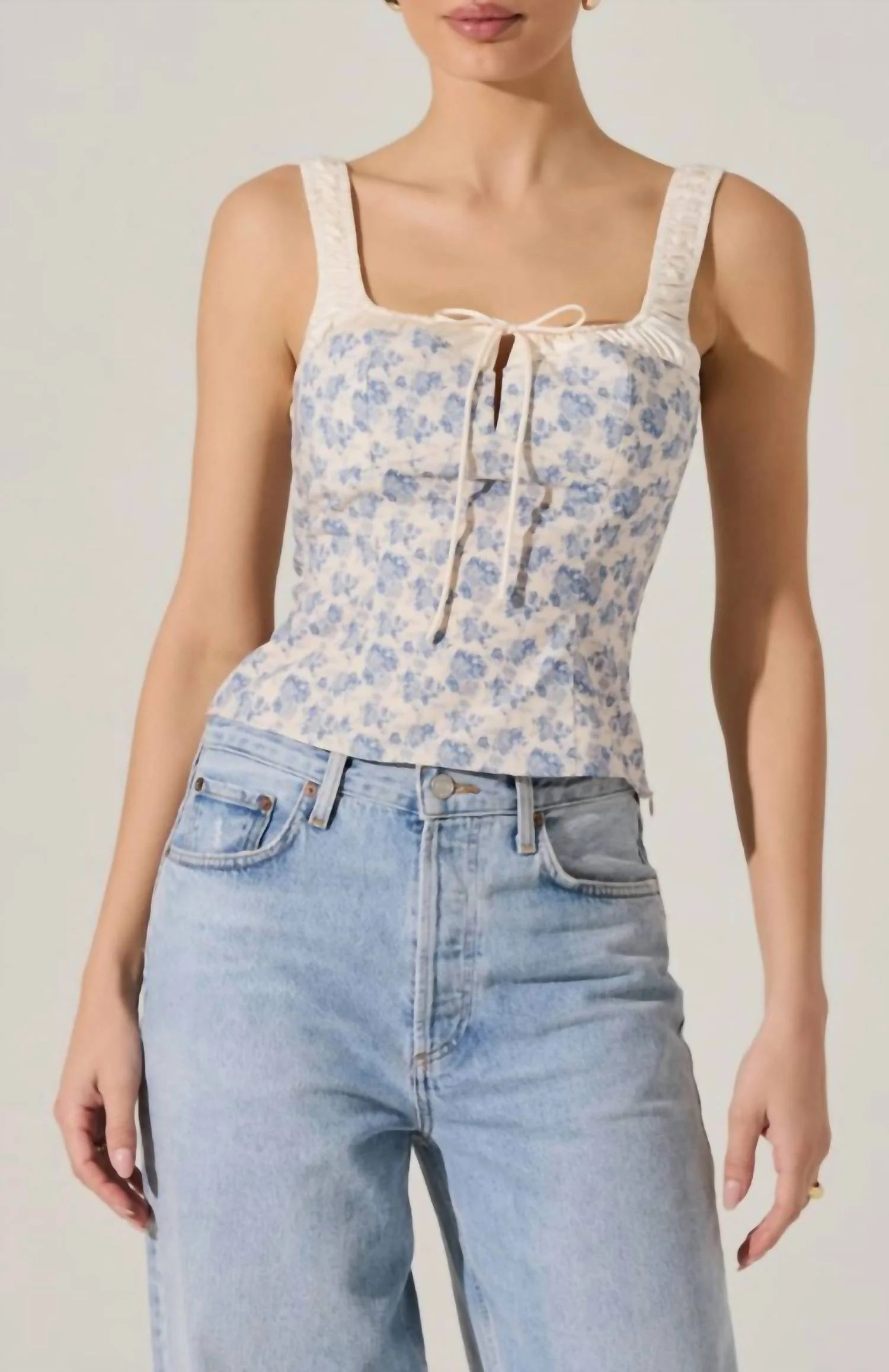Milkmaid Top In Blue Floral | Shop Simon