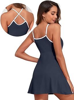 Aleumdr Women’s Ribbed One Piece Swimsuits Modest Swim Dress Tummy Control Adjustable Straps Ba... | Amazon (US)