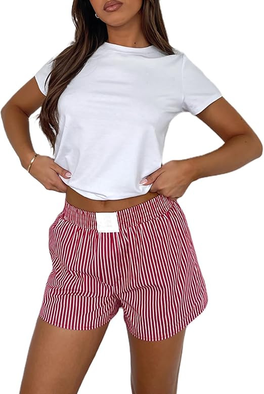 Owl's-Yard Women Y2k Lounge Shorts Stripe Print Short Pants Elastic Waist Loose Fit Pajamas Pants... | Amazon (US)