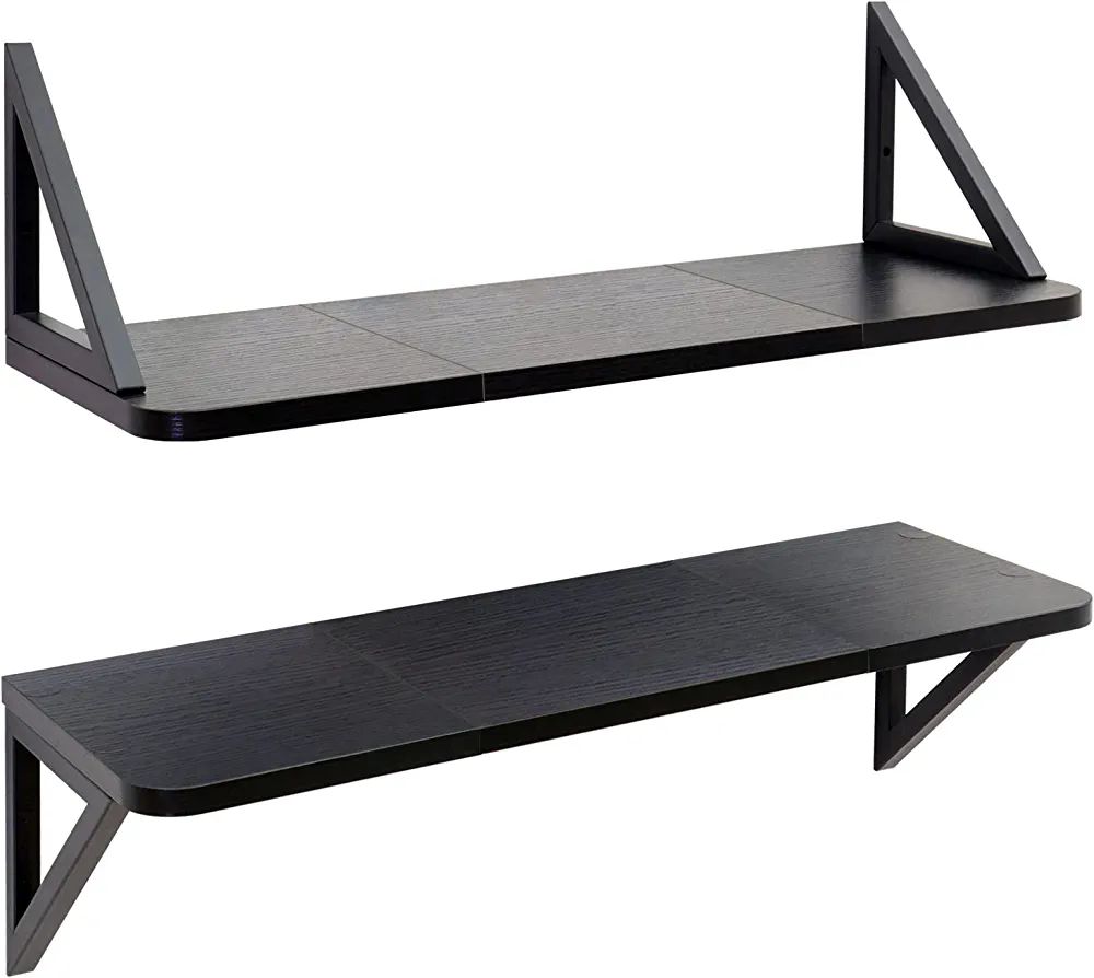 TEAMIX Set of 2 Black Wall Floating Shelves 23.6 inch, Wood Wall Mounted Book Shelf Hanging Shelf... | Amazon (US)