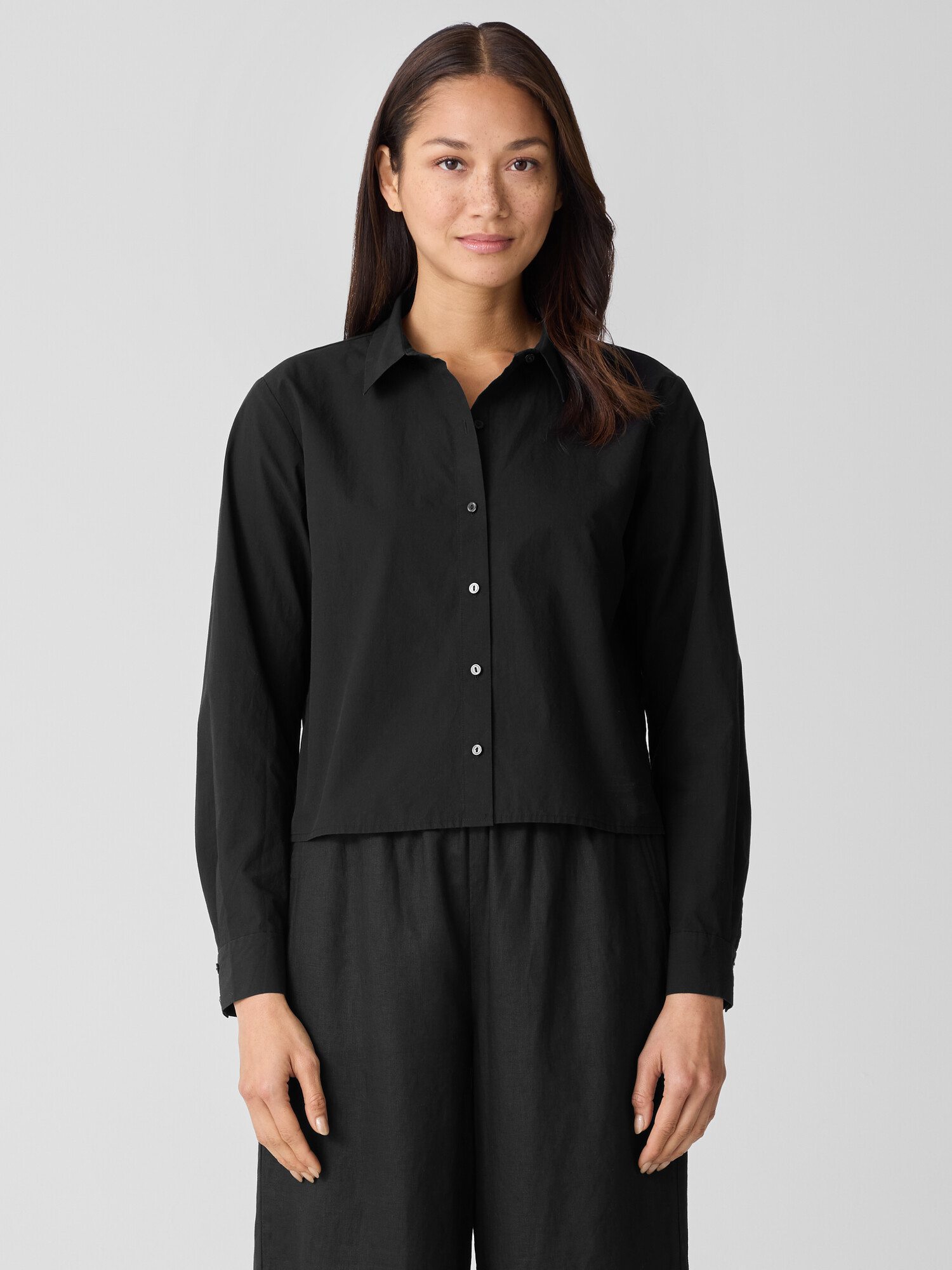 Washed Organic Cotton Poplin Classic Collar Short Shirt | Eileen Fisher
