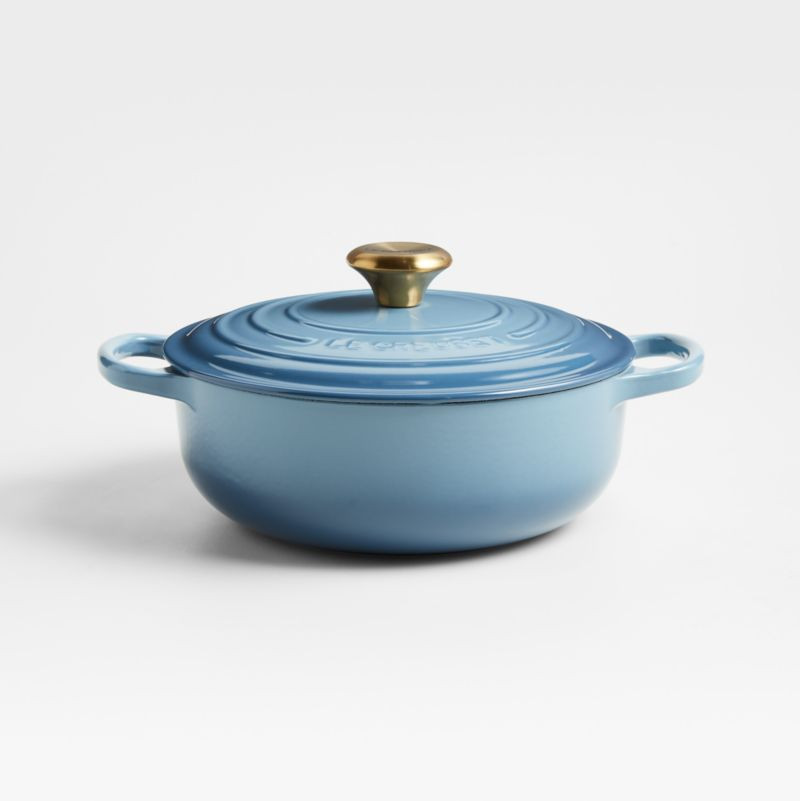 Le Creuset Signature 3.5-Qt. Chambray Sauteuse Oven + Reviews | Crate & Barrel | Crate & Barrel