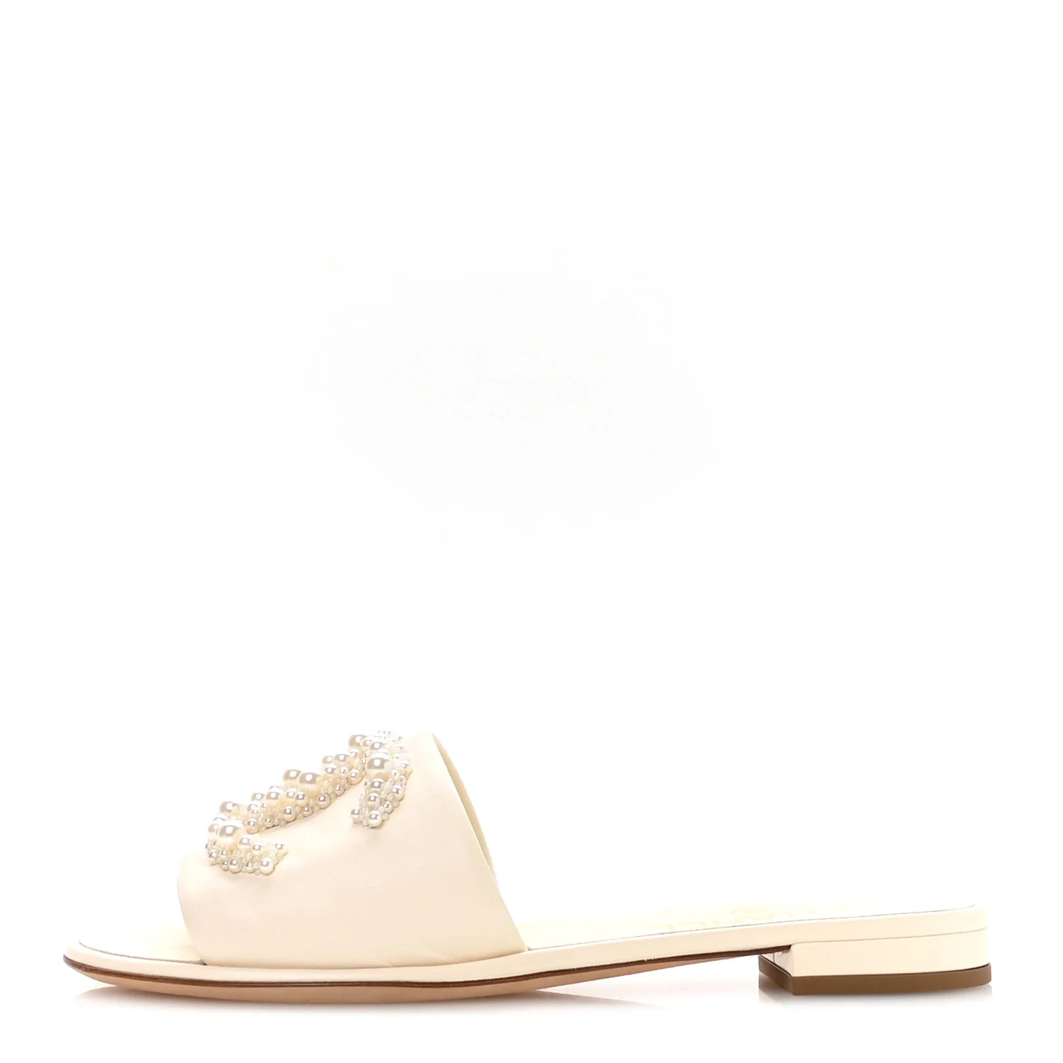 Lambskin Pearl CC Mules 38.5 Ivory | FASHIONPHILE (US)