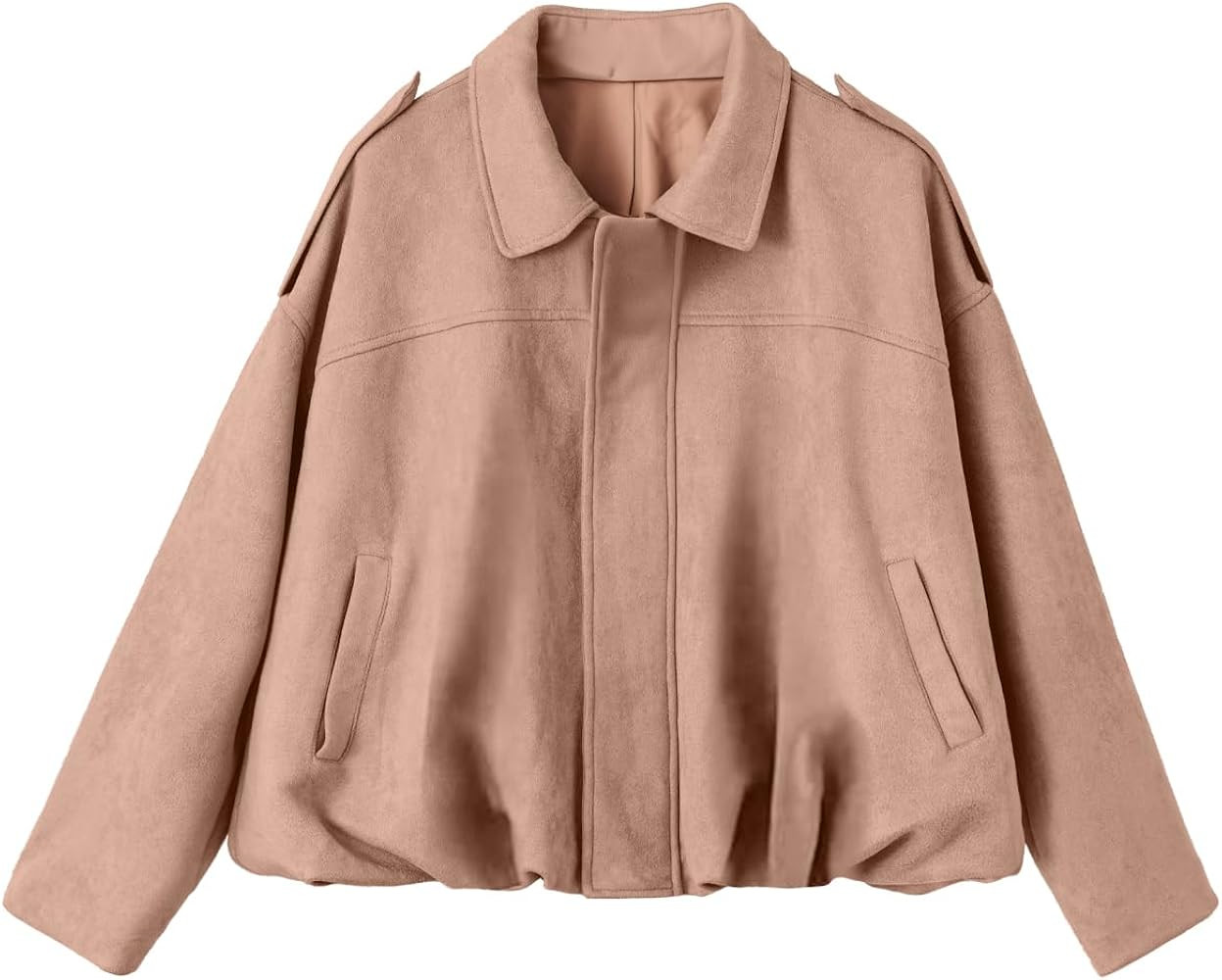 EVALESS Womens Faux Suede Bomber Jackets Long Sleeve Fall Coats Zip Up Cropped Jacket Trendy Wint... | Amazon (US)