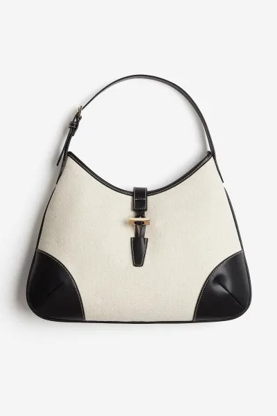 Canvas Shoulder Bag - Black/light beige - Ladies | H&M US | H&M (US + CA)