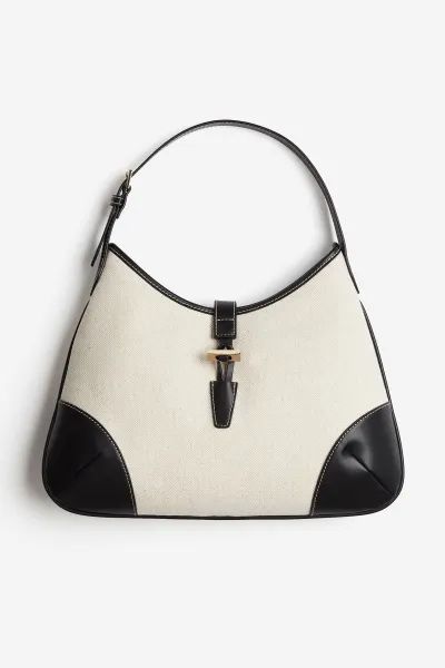 Canvas Shoulder Bag - Black/light beige - Ladies | H&M US | H&M (US + CA)