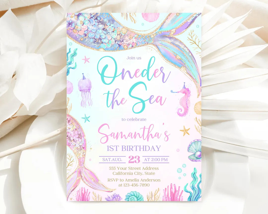 Oneder the Sea Mermaid 1st Birthday Invitation, Mermaid Invitation, Mermaid Bash Under the Sea Bi... | Etsy (US)