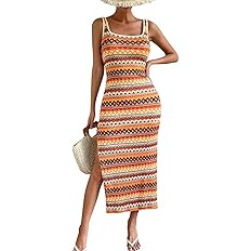 PRETTYGARDEN Tank Dress for Women 2025 Summer Casual Striped Maxi Dresses Fitted Square Neck Beac... | Amazon (US)