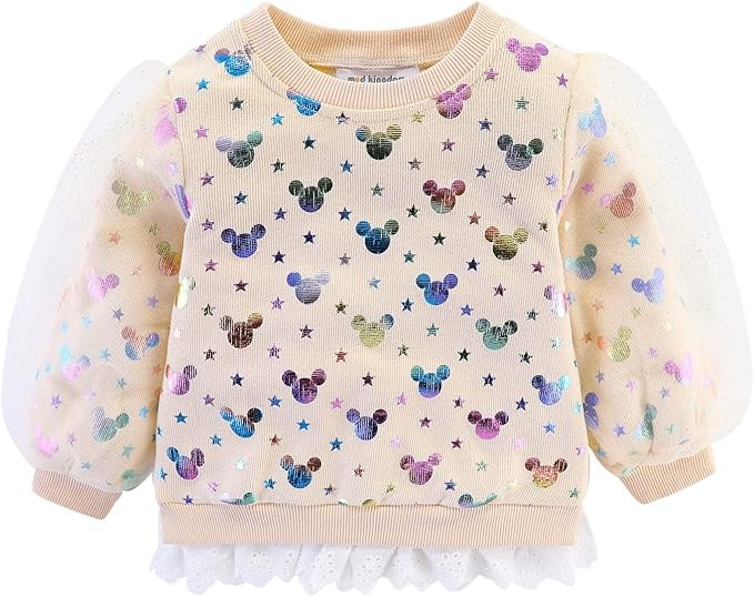Mud Kingdom Little Girls Sweatshirts with Lace Cartoon Tulle Puff Sleeve Cute | Amazon (US)