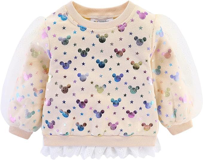 Mud Kingdom Little Girls Sweatshirts with Lace Cartoon Tulle Puff Sleeve Cute | Amazon (US)