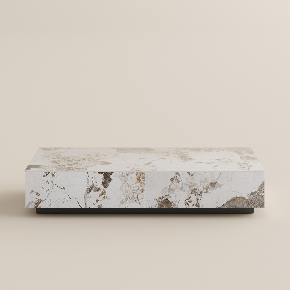 Large Luxury Coffee Table with Drawers Storage,Gloosy Pandora Stone Top,for Modern Living Room,Fu... | POVISON