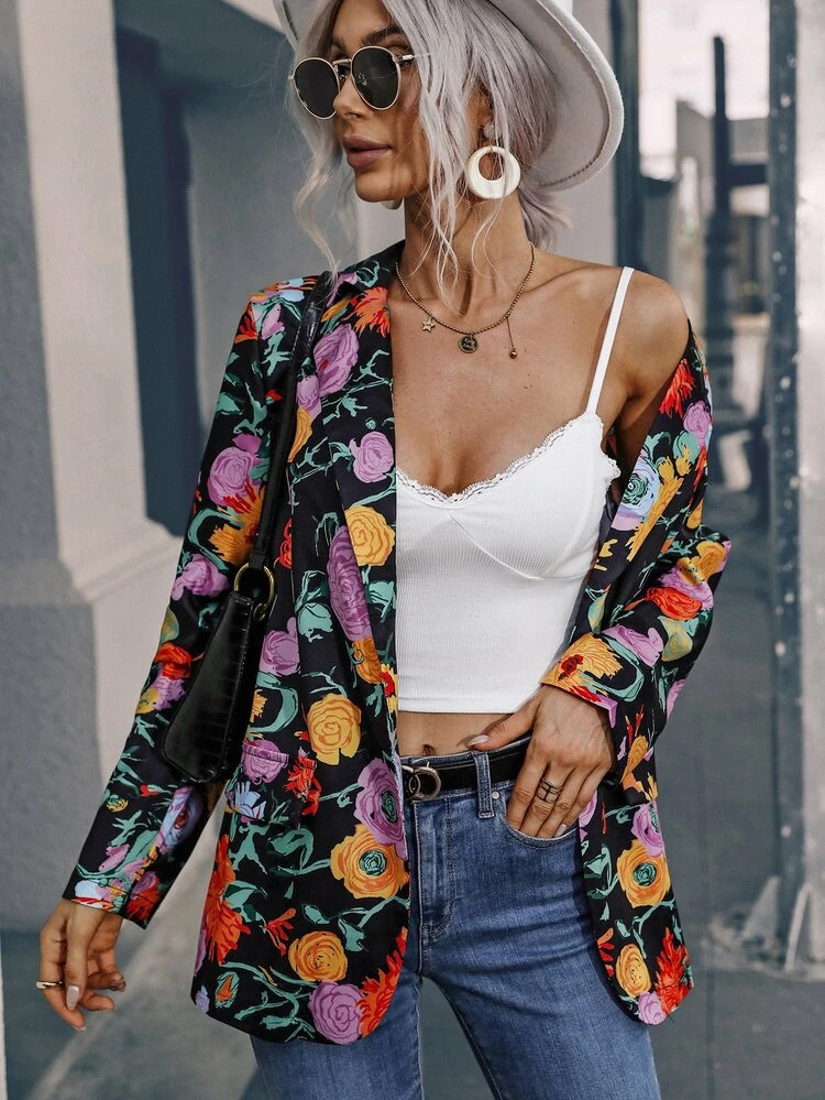Floral Print Lapel Neck Blazer | SHEIN