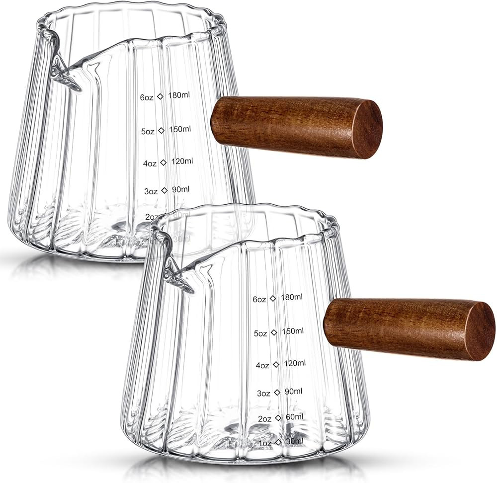 2 Pcs 6 Oz/180 ml Espresso Shot Glass with Wood Handle, Espresso Accessories, Single Spouts Milk ... | Amazon (US)