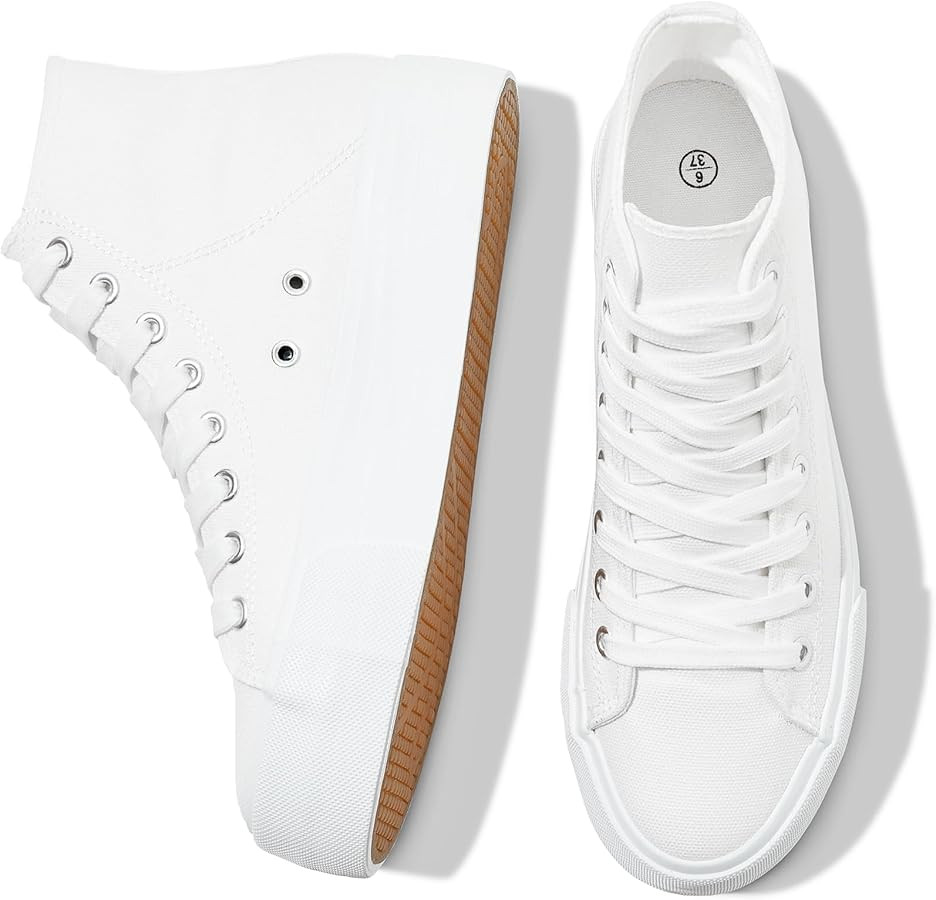 FRACORA Womens High Top Platform Sneakers White Platform Shoes Fashion Canvas Shoe for Women | Amazon (US)