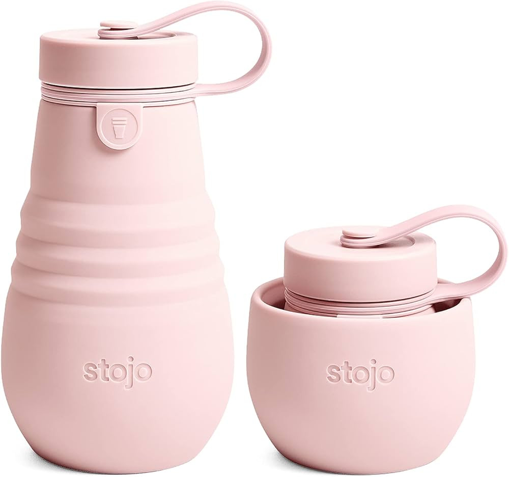 Stojo Jr Collapsible Bottle for Kids - Carnation Pink, 14oz / 400ml - Leak-Proof Reusable Silicon... | Amazon (US)