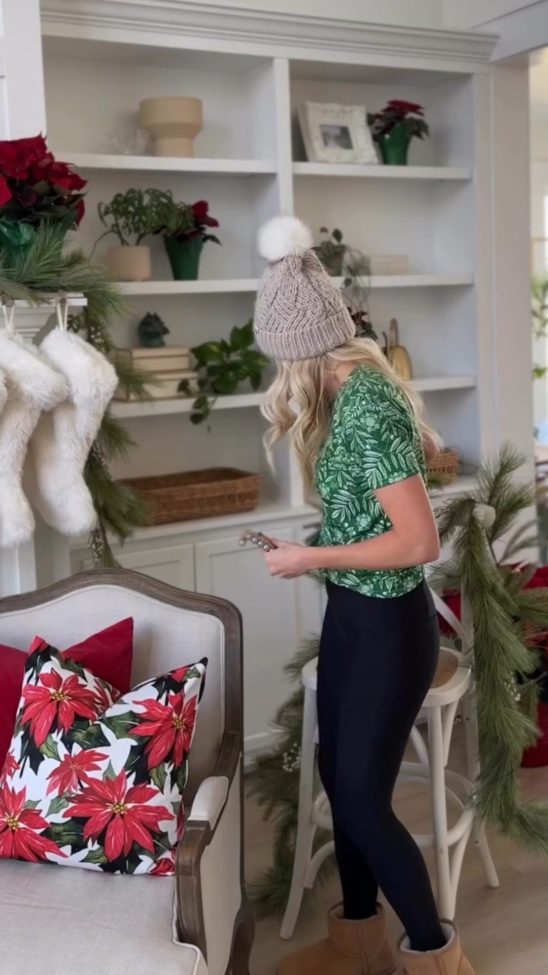 If you know you know. 🎄 I take care of the little poinsettias on the bookshelf by giving them a deep soak and letting them drain before popping them back up again. 

2022-2025 ambassador @olsons_greenhouse_gardens 🌱 poinsettias starting to ship now to some @homedepot and @walmart stores 👏 

🎤 @imkbfool 
#christmasgrinch #introvertproblems #christmastime