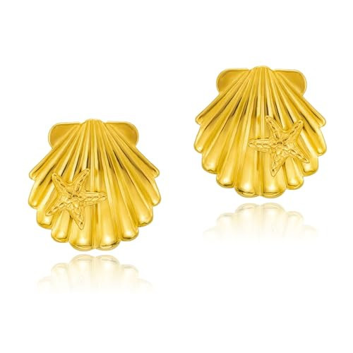 Seashells Earrings,18k Gold Plated Chunky Gold Earrings,Summer Ocean Beach Jewelry Gift for Womem (Gold Seashell) | Amazon (US)