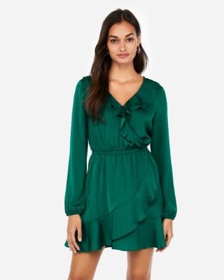 Ruffle Elastic Waist Wrap Dress | Express