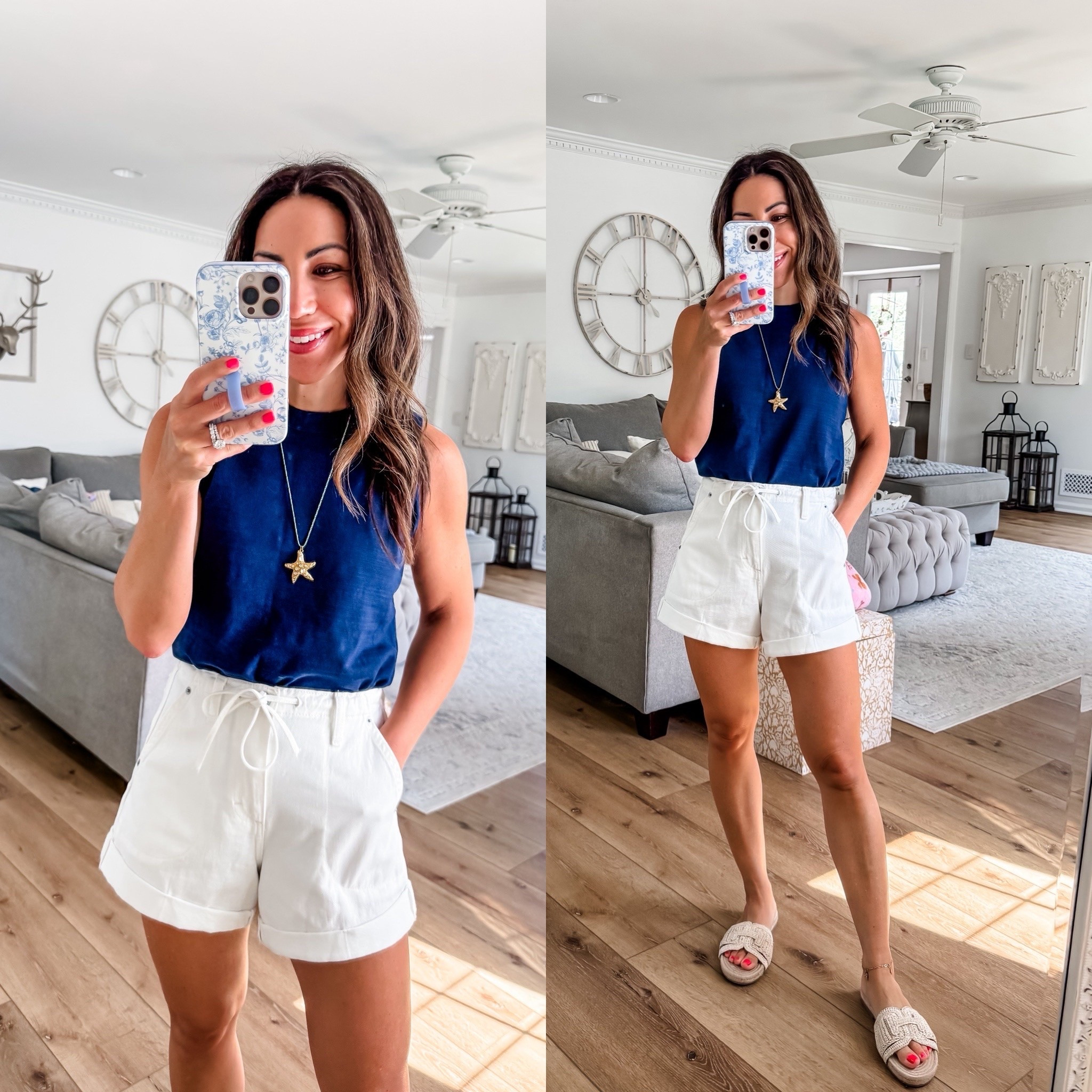 White shorts 2. Tank Xs petite. Sandals tts (code FOURTH). Necklace code Tammy20.

#LTKSaleAlert #LTKOver40