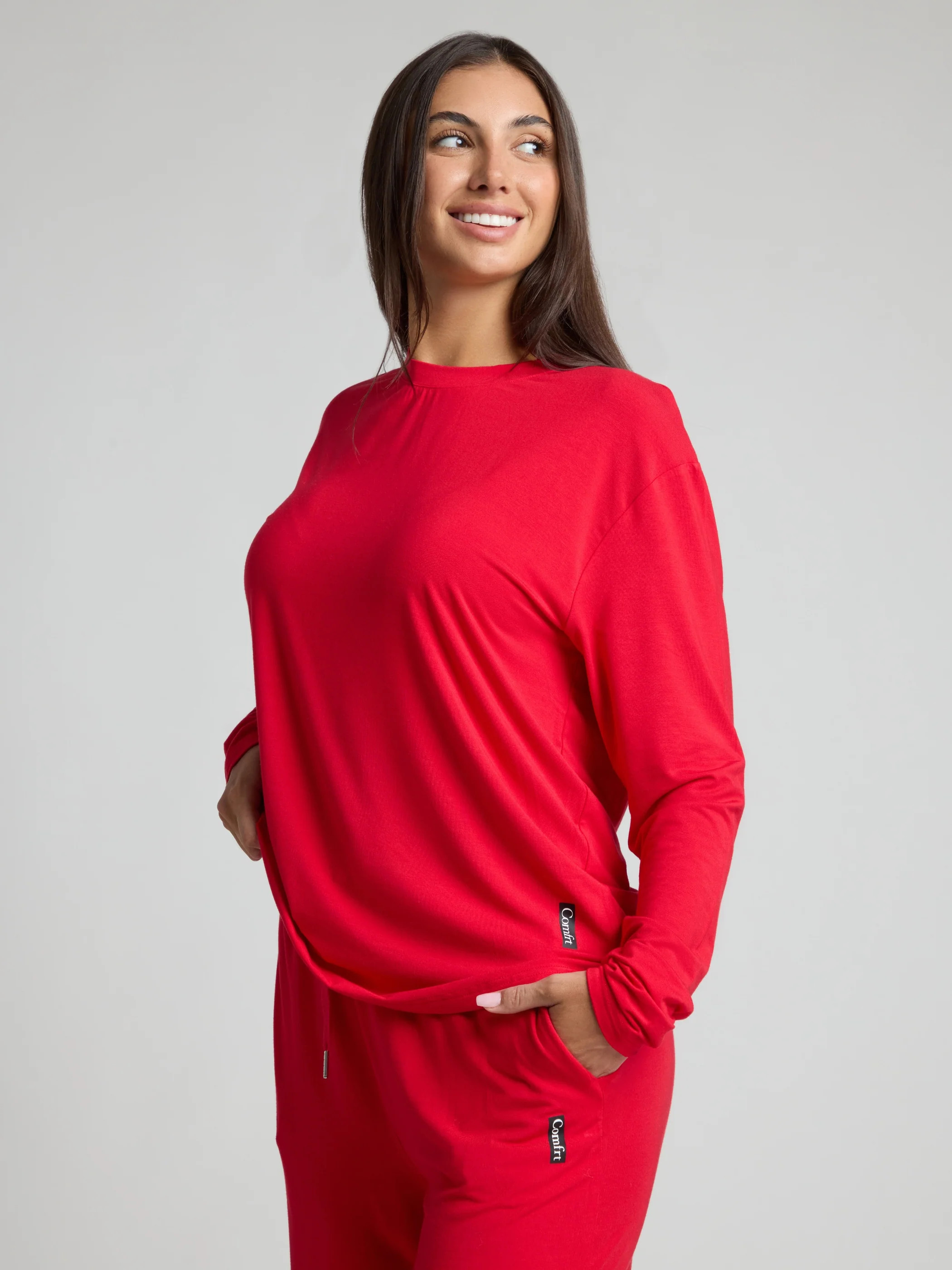 Comfrt Cloud Lounge Long Sleeve Tee Shirt | Cherry | Red | Oversized | M | Medium | Comfrt