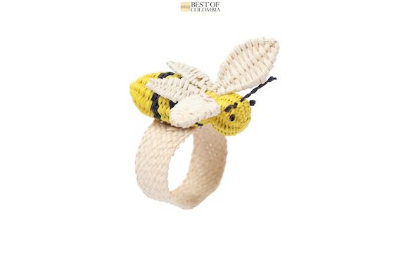 Bee Iraca/Straw Napkin Ring set of 6  | Etsy | Etsy (US)
