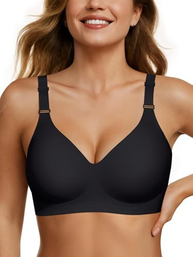 OEAK Womens Seamless Bras Comfortable Bra No Underwire Full Support Bralette Push Up Plus Size V Neck Sleeping Tshirt Bras Black 3XL Plus | Amazon (US)